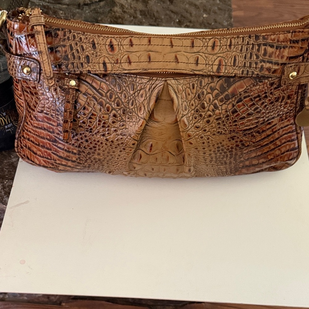 Brahmin Brown Crocodile Embossed Shoulder Bag